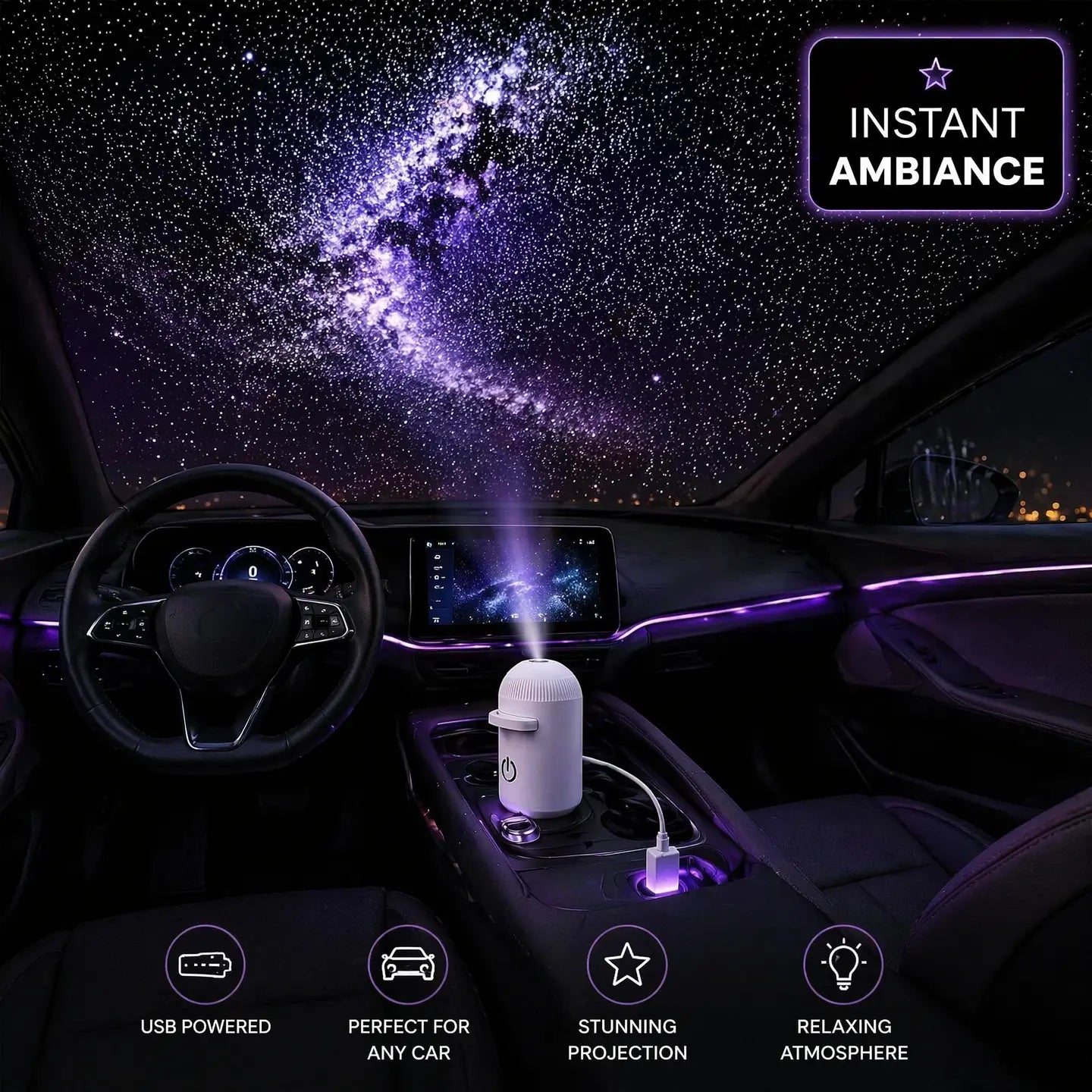 Galaxy Projector 2-In-1 Starry Sky Projector & Night Light USB Galaxy Projector Night Light for Car Ceiling Decor