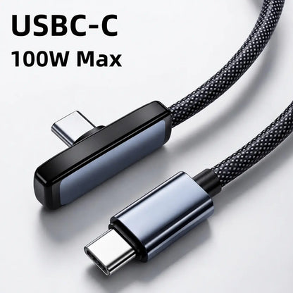 45W Right Angle USB-C to USB-C Cable, 90 Degree PD Fast Charging Braided Charger Cord for Iphone 17/16/15 Pro Max, Ipad, Macbook, Samsung and USB-C Devices, Supports up to 100W, No Hand Blocking Gaming Cable