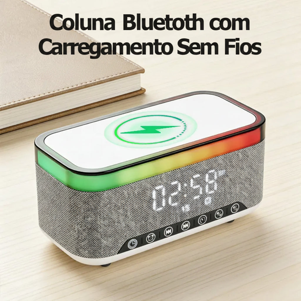Wireless Speaker, 10W Bluetooth Speaker with 15W Wireless Charging, 13-Color Night Light, Alarm, White Noise, FM Radio, Portable, Stereo, TWS, BT5.3, for Home, Office & Bedroom (White)