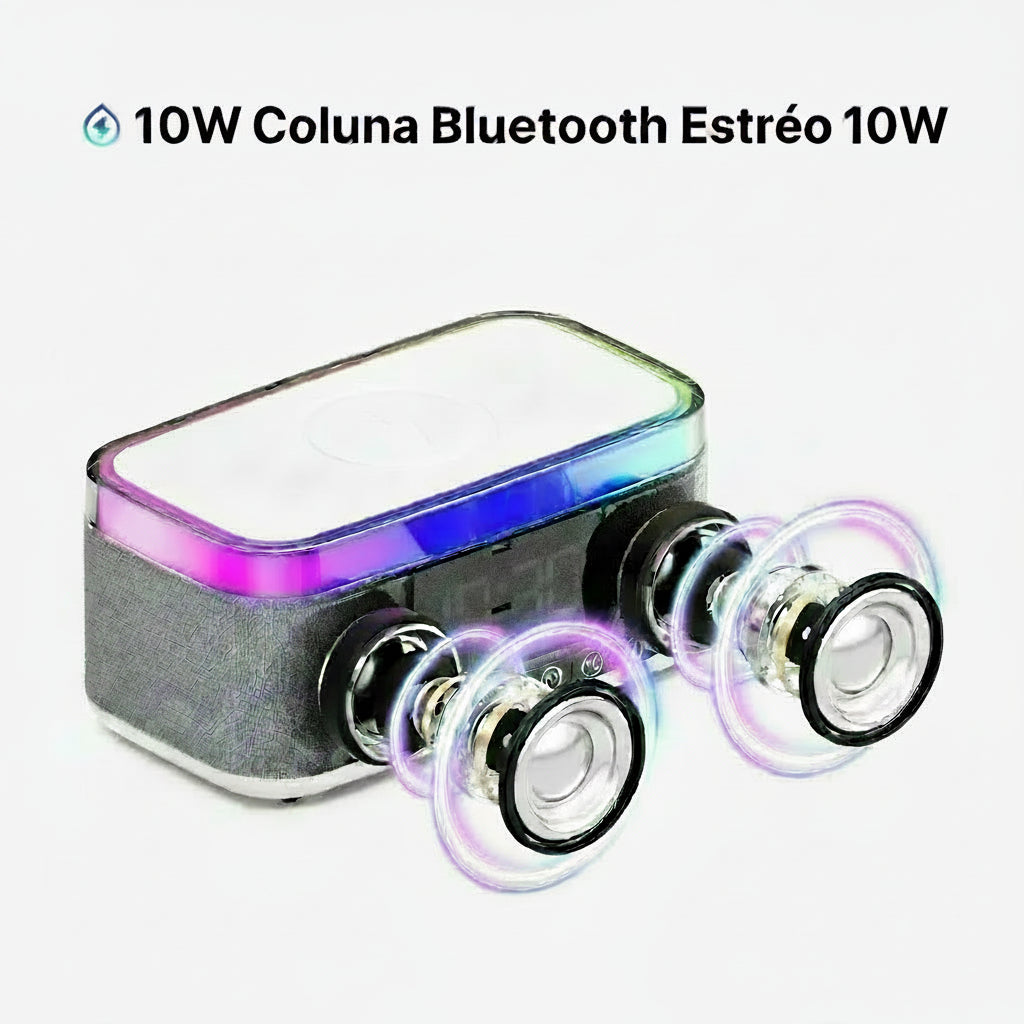 Wireless Speaker, 10W Bluetooth Speaker with 15W Wireless Charging, 13-Color Night Light, Alarm, White Noise, FM Radio, Portable, Stereo, TWS, BT5.3, for Home, Office & Bedroom (White)