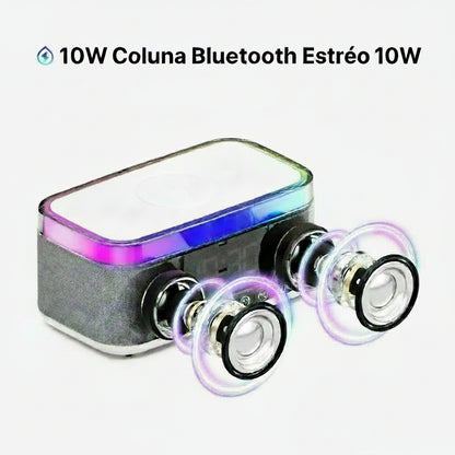 Wireless Speaker, 10W Bluetooth Speaker with 15W Wireless Charging, 13-Color Night Light, Alarm, White Noise, FM Radio, Portable, Stereo, TWS, BT5.3, for Home, Office & Bedroom (White)