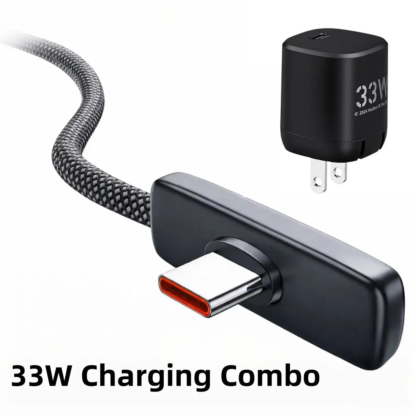 45W Right Angle USB-C to USB-C Cable, 90 Degree PD Fast Charging Braided Charger Cord for Iphone 17/16/15 Pro Max, Ipad, Macbook, Samsung and USB-C Devices, Supports up to 100W, No Hand Blocking Gaming Cable
