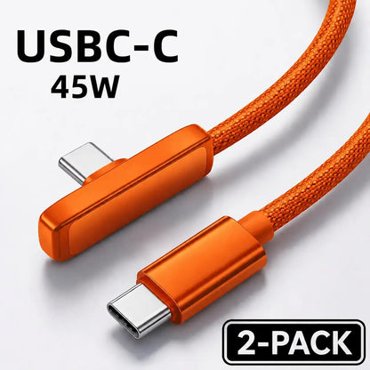 45W Right Angle USB-C to USB-C Cable, 90 Degree PD Fast Charging Braided Charger Cord for Iphone 17/16/15 Pro Max, Ipad, Macbook, Samsung and USB-C Devices, Supports up to 100W, No Hand Blocking Gaming Cable