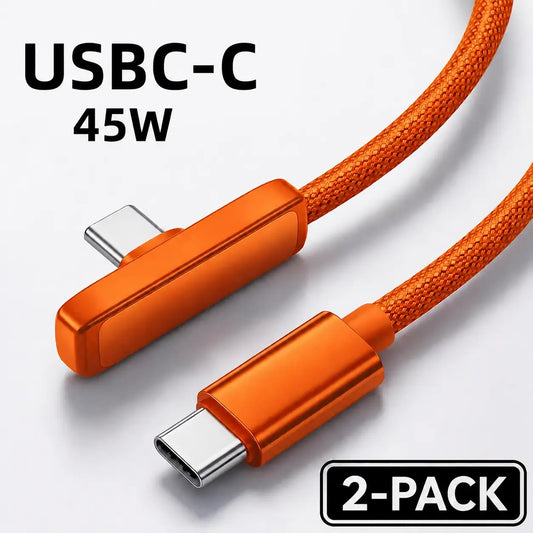 45W Right Angle USB-C to USB-C Cable, 90 Degree PD Fast Charging Braided Charger Cord for Iphone 17/16/15 Pro Max, Ipad, Macbook, Samsung and USB-C Devices, Supports up to 100W, No Hand Blocking Gaming Cable