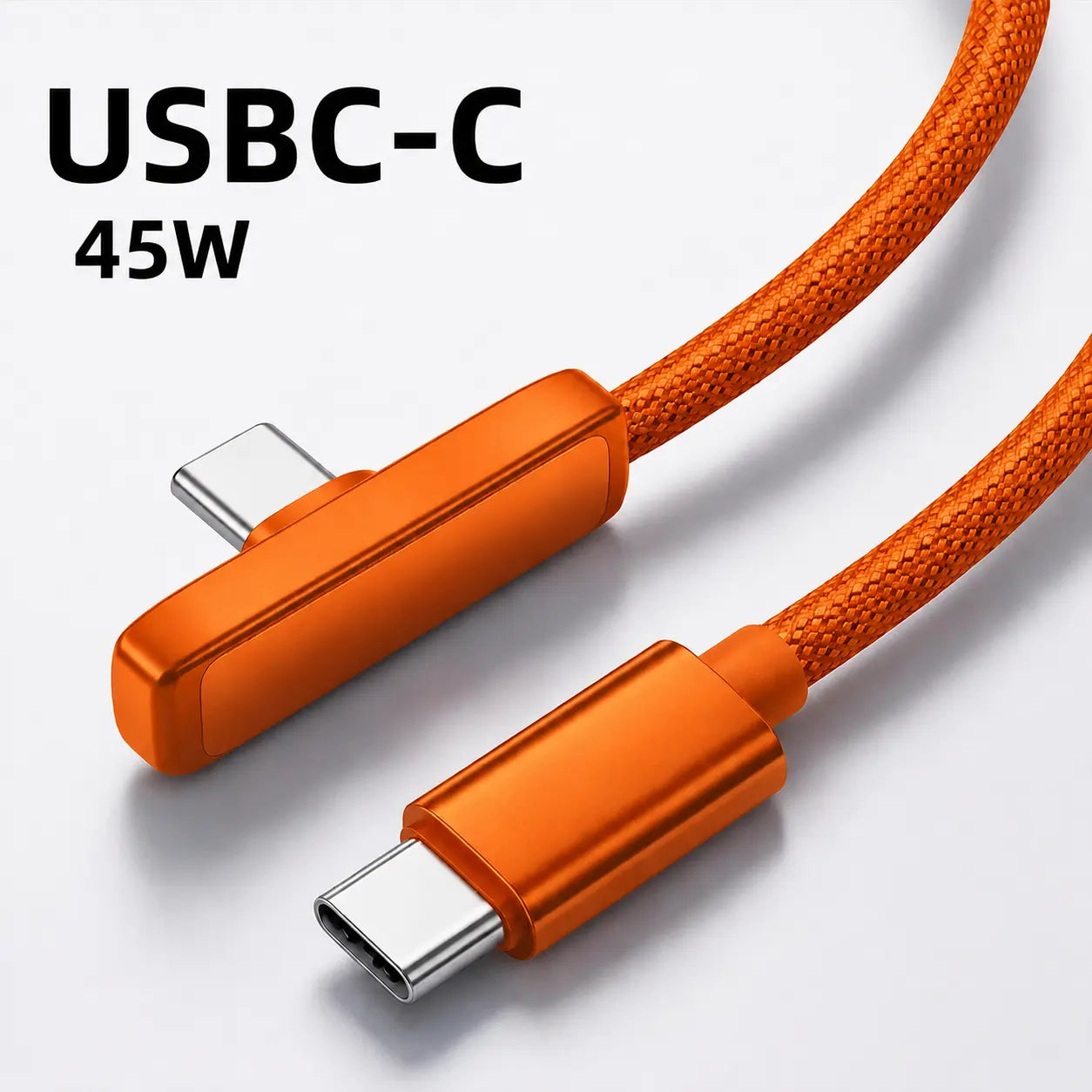 45W Right Angle USB-C to USB-C Cable, 90 Degree PD Fast Charging Braided Charger Cord for Iphone 17/16/15 Pro Max, Ipad, Macbook, Samsung and USB-C Devices, Supports up to 100W, No Hand Blocking Gaming Cable