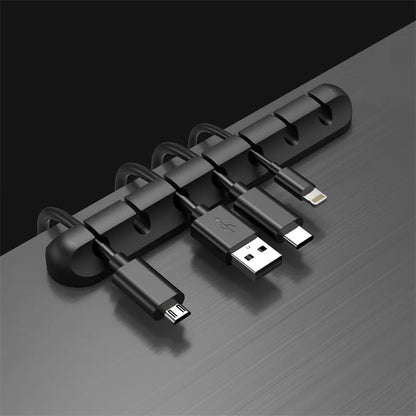 Organizador de Cabos USB em Silicone, Enrolador de Cabos USB para Carregamento, Suporte para Rato, Teclado e Auricular, Clipes Organizadores de Fios.